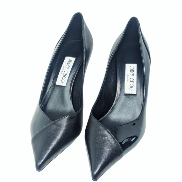 New Jimmy Choo Cass 95 Black Nappa & Patent Pointed Pump Size EU 38.5 - Picture 5 of 9